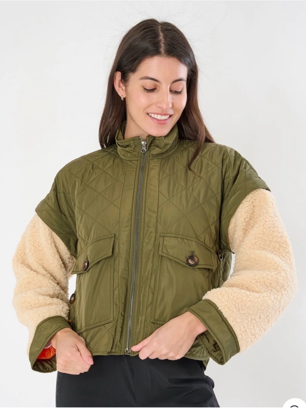 ANORAK - Sherpa drop shoulder convertible jacket size XS NWT
